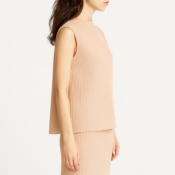 Eileen Fisher Rib Mock Neck Tank Top in Dune Sleeveless Ribbed Knit Pullover - Picture 6 of 10